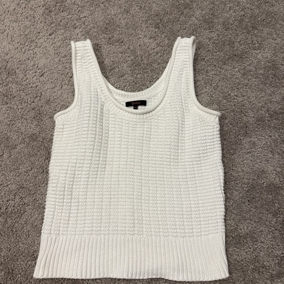 Quince 100% Organic Cotton Waffle Cropped Sweater Tank, Ivory - Picture 3 of 5